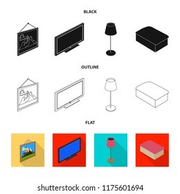 Isolated object of bedroom and room sign. Set of bedroom and furniture vector icon for stock.