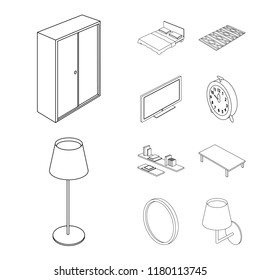 Isolated object of bedroom and room sign. Set of bedroom and furniture stock vector illustration.