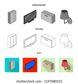 Isolated object of bedroom and room sign. Set of bedroom and furniture stock vector illustration.