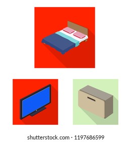 Isolated object of bedroom and room sign. Set of bedroom and furniture stock vector illustration.