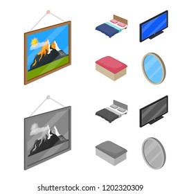 Isolated object of bedroom and room sign. Set of bedroom and furniture vector icon for stock.