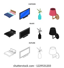 Isolated object of bedroom and room sign. Set of bedroom and furniture stock vector illustration.