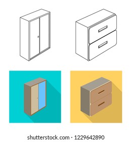 Isolated object of bedroom and room sign. Set of bedroom and furniture stock vector illustration.