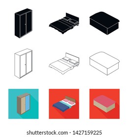 Isolated object of bedroom and room sign. Set of bedroom and furniture vector icon for stock.