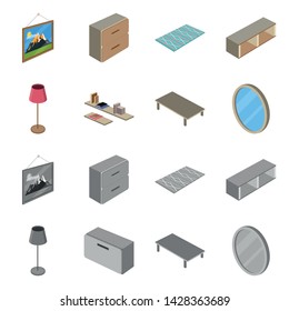 Isolated object of bedroom and room sign. Collection of bedroom and furniture vector icon for stock.