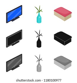 Isolated object of bedroom and room symbol. Collection of bedroom and furniture vector icon for stock.