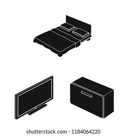 Isolated object of bedroom and room symbol. Collection of bedroom and furniture stock symbol for web.