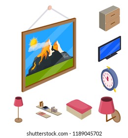 Isolated object of bedroom and room symbol. Set of bedroom and furniture stock vector illustration.