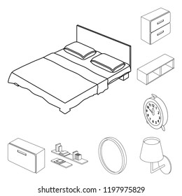 Isolated object of bedroom and room symbol. Collection of bedroom and furniture vector icon for stock.