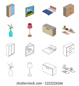 Isolated object of bedroom and room symbol. Collection of bedroom and furniture stock vector illustration.