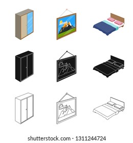 Isolated object of bedroom and room symbol. Collection of bedroom and furniture vector icon for stock.