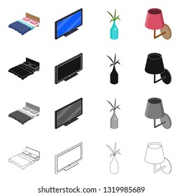 Isolated object of bedroom and room symbol. Collection of bedroom and furniture vector icon for stock.
