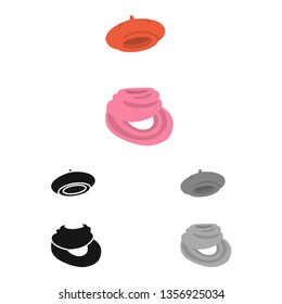 Isolated object of beret and red logo. Set of beret and pink vector icon for stock.
