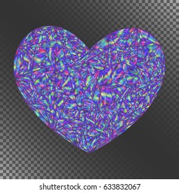 Isolated Object Blue Iridescent Heart for Invitation, Congratulation, Greeting Card, Postcard. Decorative Element with Realistic Holographic Effect.