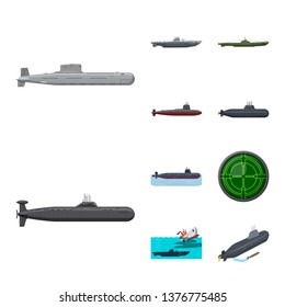Isolated object of boat and navy icon. Collection of boat and deep   vector icon for stock.