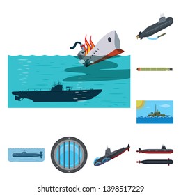 Isolated object of boat and navy icon. Collection of boat and deep   stock vector illustration.