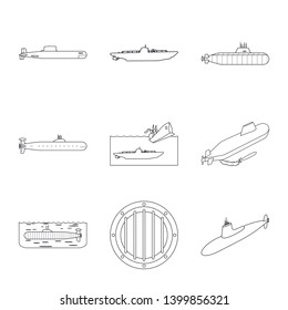 Isolated object of boat and navy icon. Collection of boat and deep   stock symbol for web.