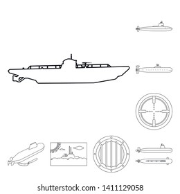 Isolated object of boat and navy logo. Set of boat and deep   stock vector illustration.