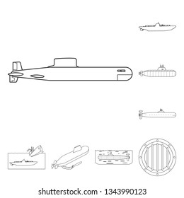 Isolated object of boat and navy sign. Set of boat and deep   stock symbol for web.