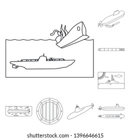 Isolated object  boat and navy sign. Collection  boat and deep   stock vector illustration.