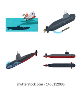 Isolated object of boat and navy sign. Set of boat and deep stock symbol for web.