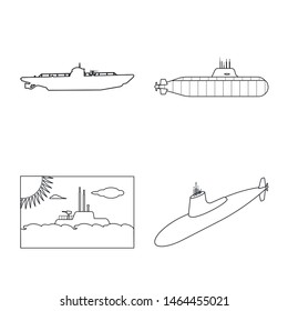 Isolated object of boat and navy sign. Set of boat and deep stock symbol for web.
