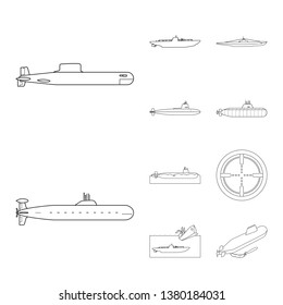 Isolated object of boat and navy symbol. Collection of boat and deep   stock vector illustration.