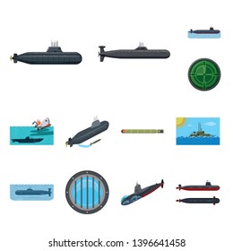 Isolated object  boat and navy symbol. Collection  boat and deep   vector icon for stock.