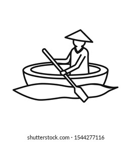 Isolated object of boat and vietnamese icon. Graphic of boat and paddle stock vector illustration.