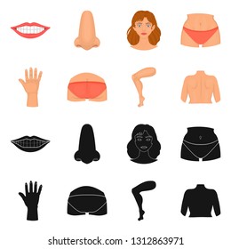 Isolated object of body and part icon. Collection of body and anatomy vector icon for stock.