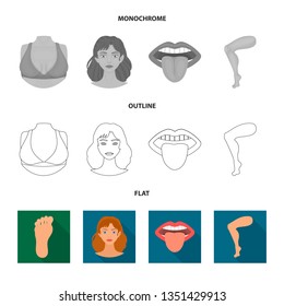 Isolated object of body and part icon. Collection of body and anatomy vector icon for stock.