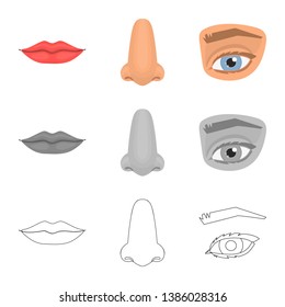 Isolated object of body and part icon. Collection of body and anatomy stock vector illustration.