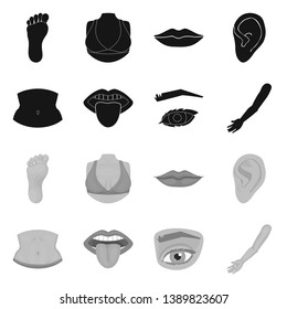 Isolated object of body and part icon. Collection of body and anatomy vector icon for stock.