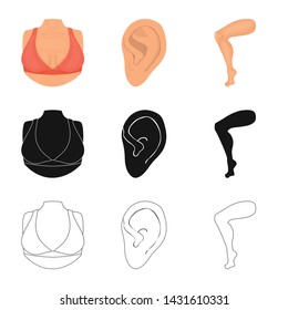 Isolated object of body and part icon. Collection of body and anatomy stock vector illustration.