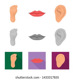 Isolated object of body and part icon. Collection of body and anatomy stock vector illustration.