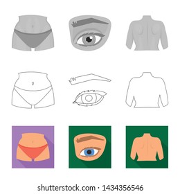 Isolated object of body and part icon. Set of body and anatomy vector icon for stock.