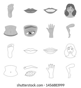 Isolated object of body and part icon. Collection of body and anatomy vector icon for stock.