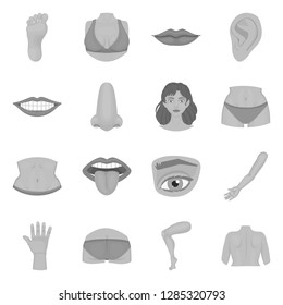 Isolated object of body and part logo. Collection of body and anatomy vector icon for stock.