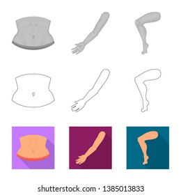 Isolated object of body and part logo. Collection of body and anatomy stock vector illustration.