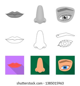 Isolated object of body and part logo. Collection of body and anatomy stock vector illustration.