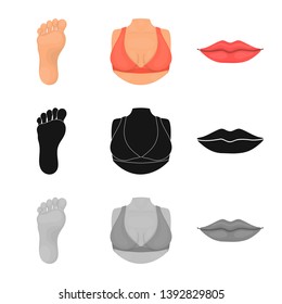 Isolated object of body and part logo. Collection of body and anatomy stock symbol for web.