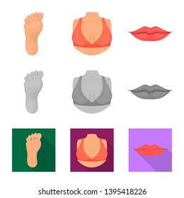 Isolated object of body and part logo. Collection of body and anatomy vector icon for stock.