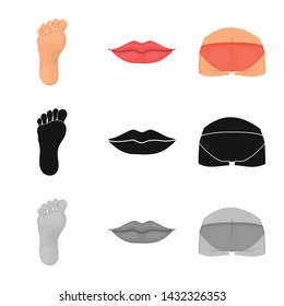 Isolated object of body and part logo. Collection of body and anatomy stock symbol for web.
