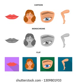 Isolated object of body and part sign. Collection of body and anatomy stock symbol for web.
