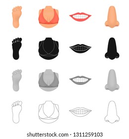 Isolated object of body and part sign. Collection of body and anatomy vector icon for stock.