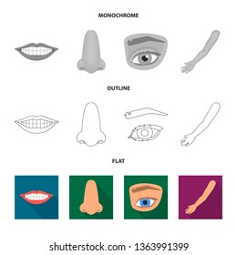 Isolated object of body and part sign. Set of body and anatomy stock symbol for web.