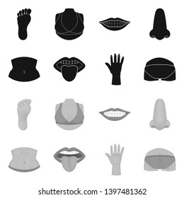 Isolated object  body and part sign. Set  body and anatomy vector icon for stock.