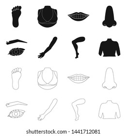 Isolated object of body and part sign. Collection of body and anatomy stock symbol for web.