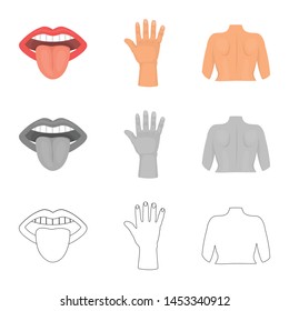 Isolated object of body and part sign. Set of body and anatomy vector icon for stock.
