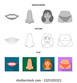 Isolated object of body and part symbol. Set of body and anatomy stock symbol for web.